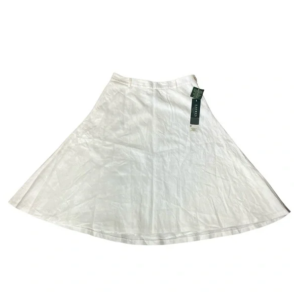 Lauren Ralph Lauren NWT 100% Linen White Midi Flared A Line Skirt Women’s 8P - Picture 3 of 10